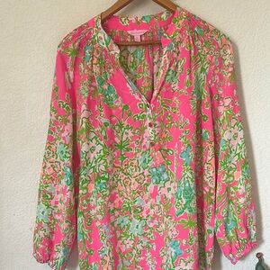 Lilly Pulitzer Pink and Green Mandarin Collar Tunic